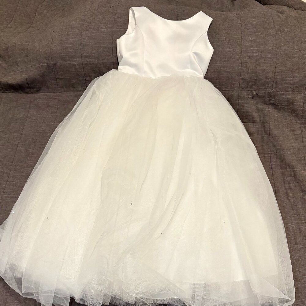 White Satin & Tulle Flower Girl Dress